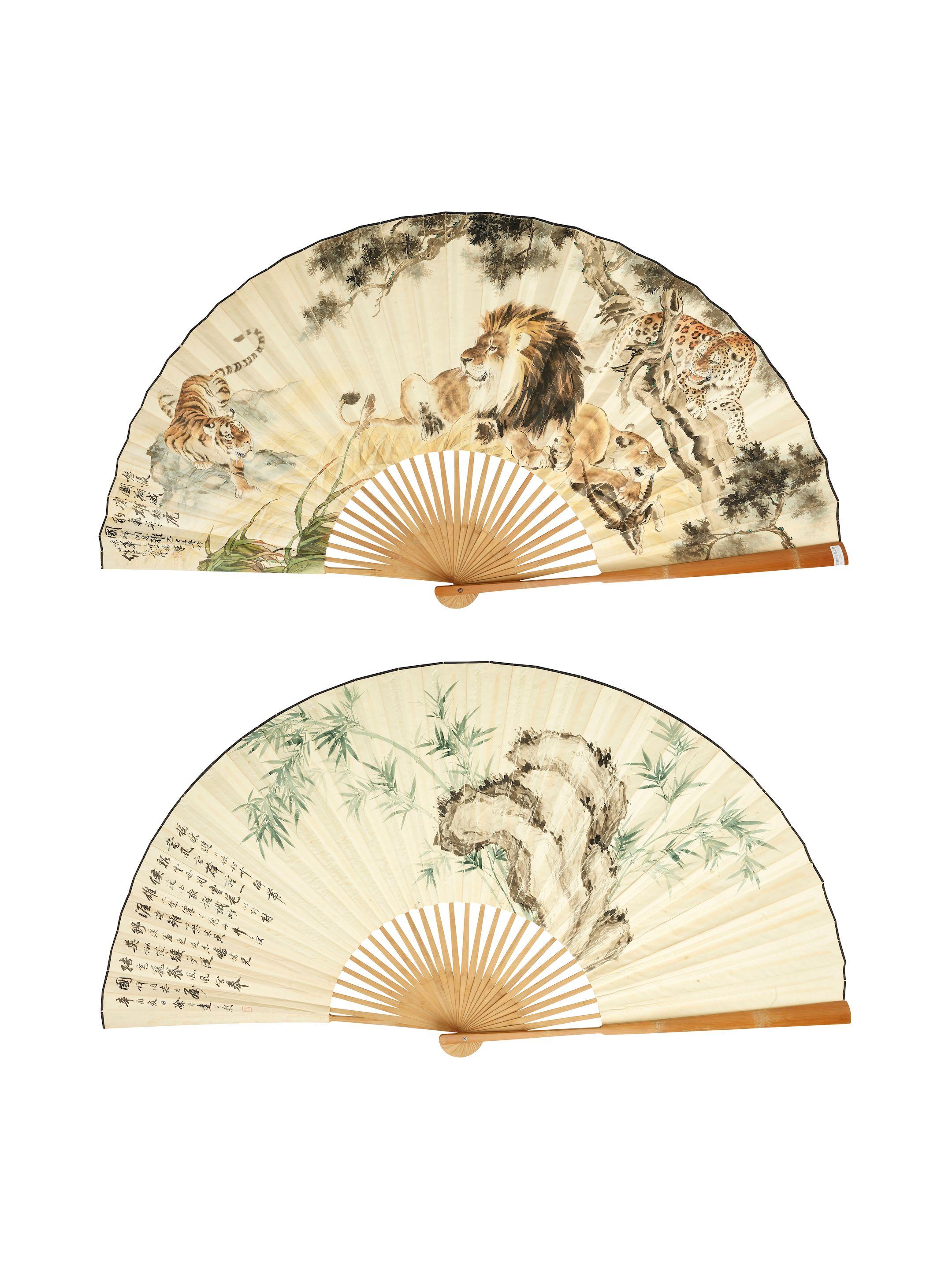 Liu Jiyou - Lion And Tiger; Bamboo And Rock