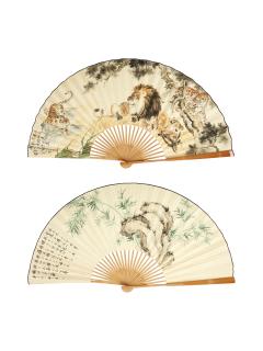 Liu Jiyou - Lion And Tiger; Bamboo And Rock