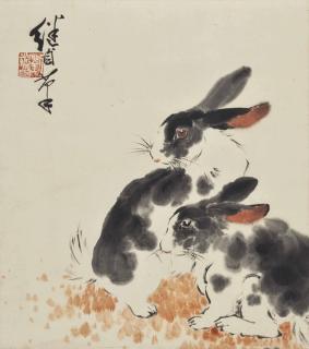 Liu Jiyou - Pair Of Rabbits