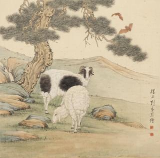 Liu Kuiling - Two Goats And Bats