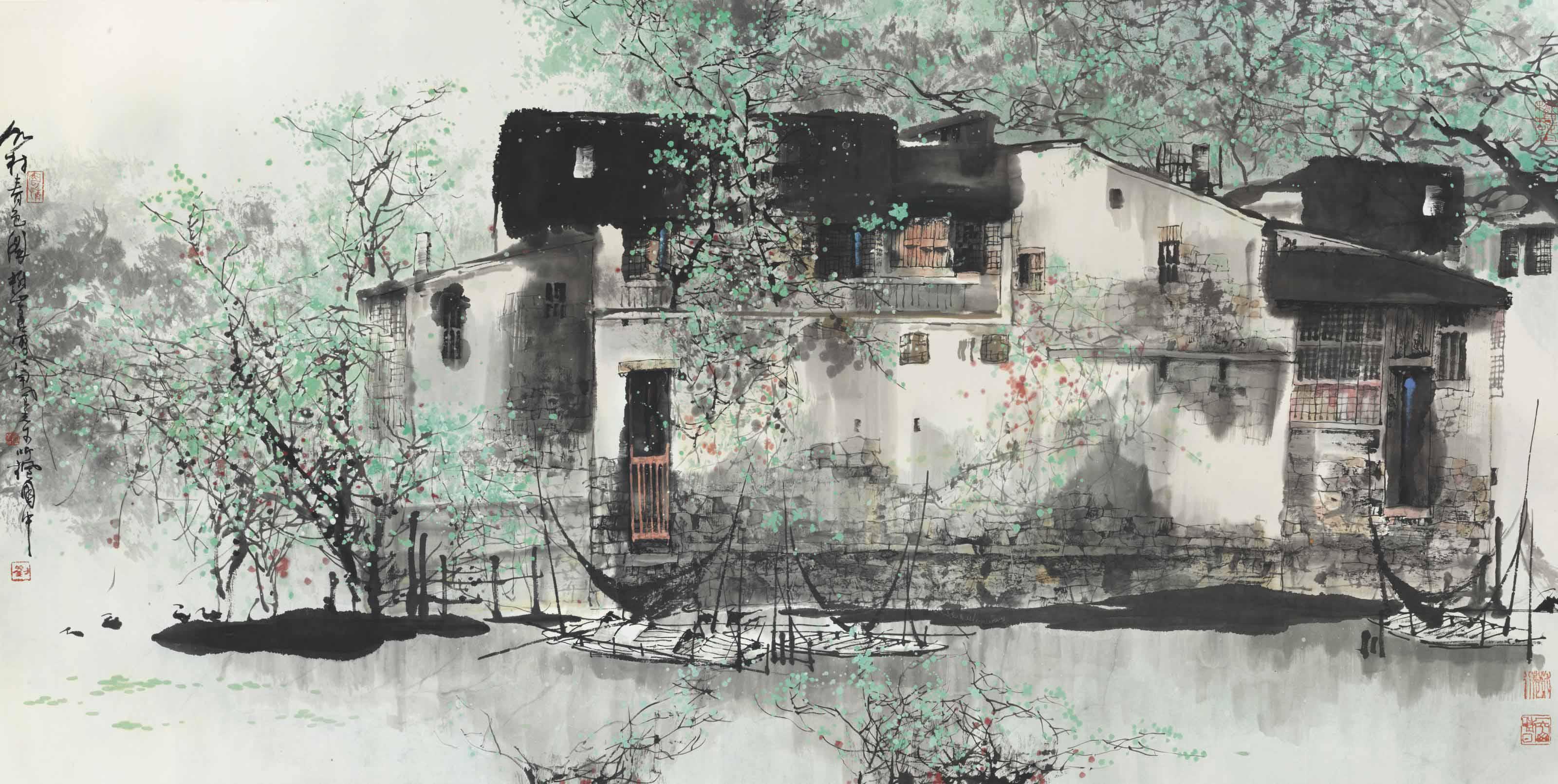 Liu Maoshan - Spring Scene In Lake Village