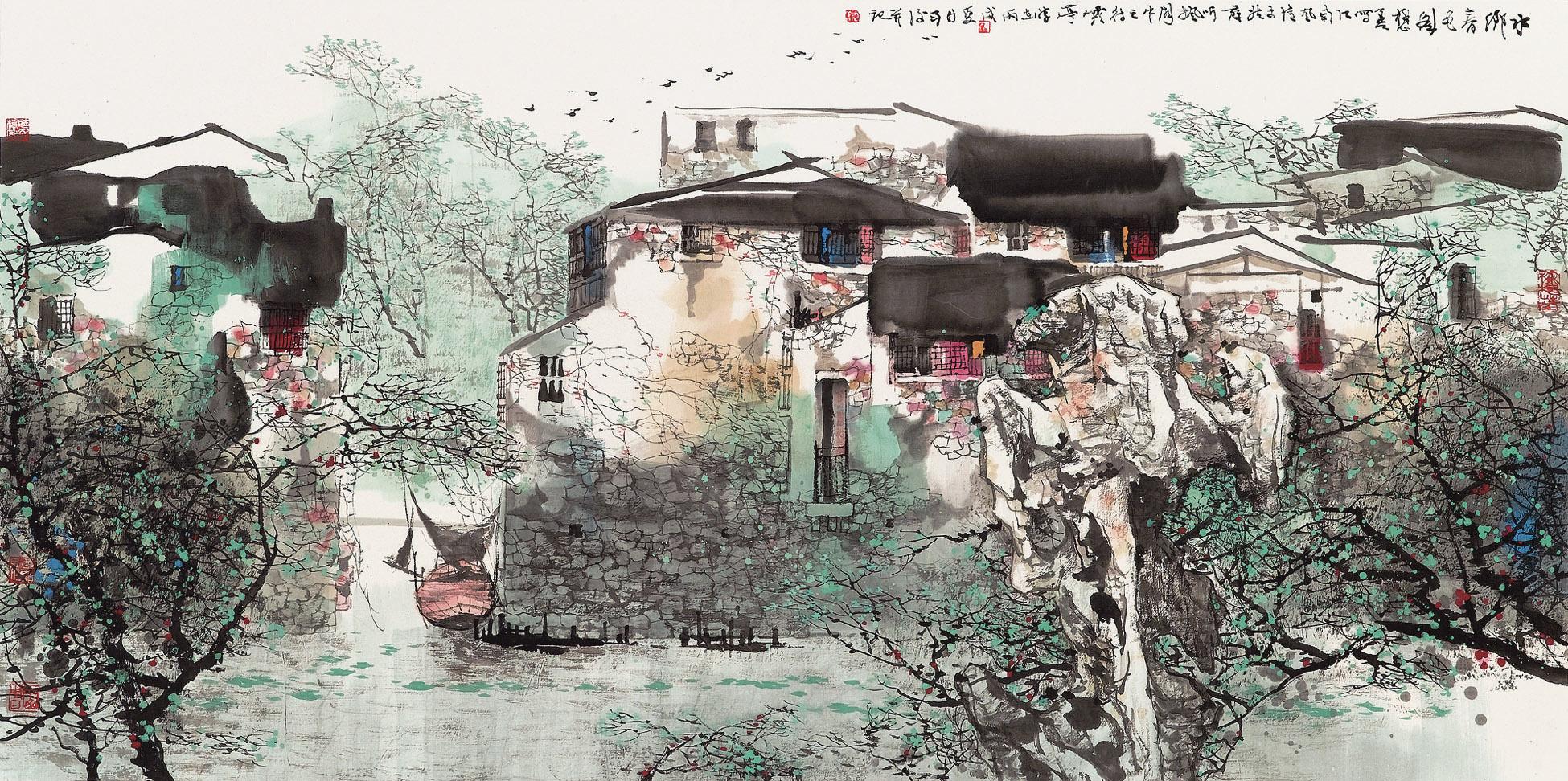 Liu Maoshan - Spring Scenery of a River Village
