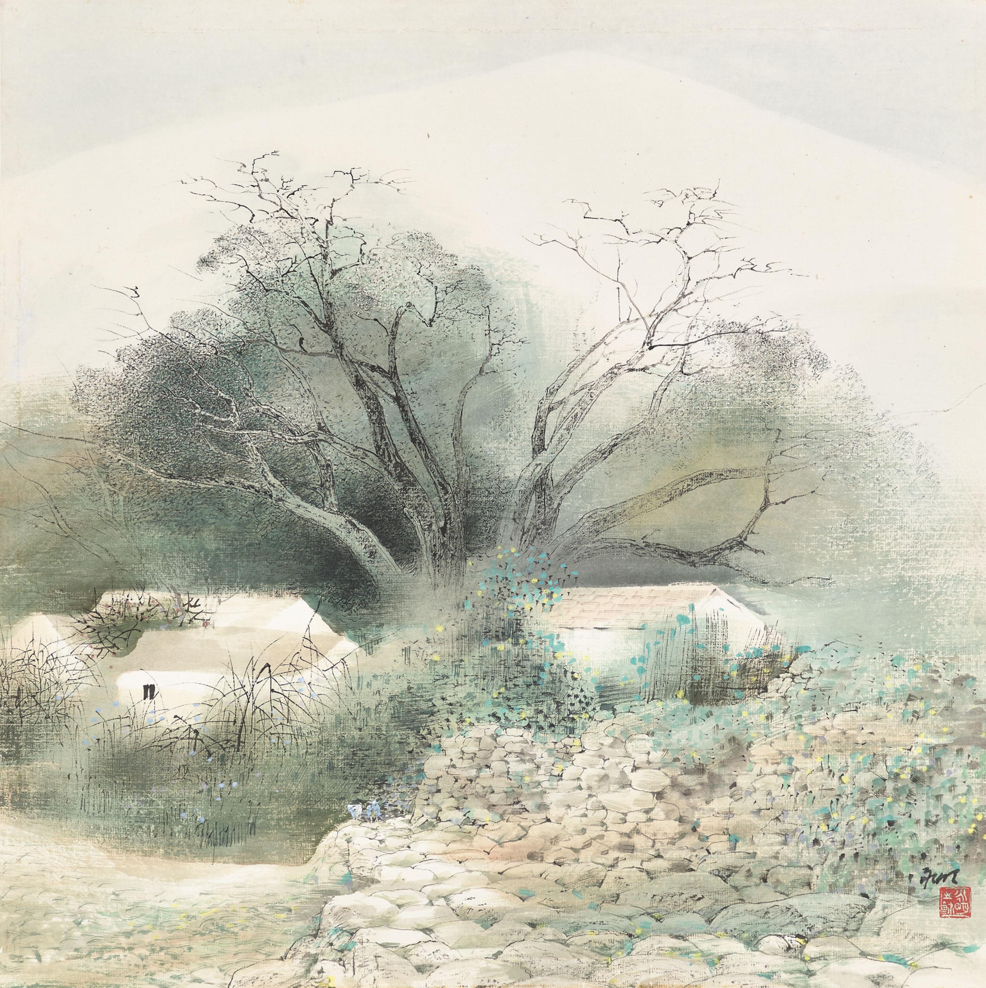 Liu Yongming - Village with an Old Tree