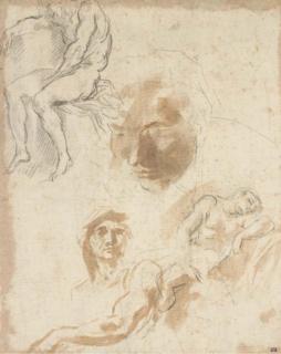 Livio Mehus - Deux Études D\'Un Homme Endormi, Et Deux Études de Tête