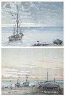 Llewelyn Lloyd - Marina con barche e pescatori