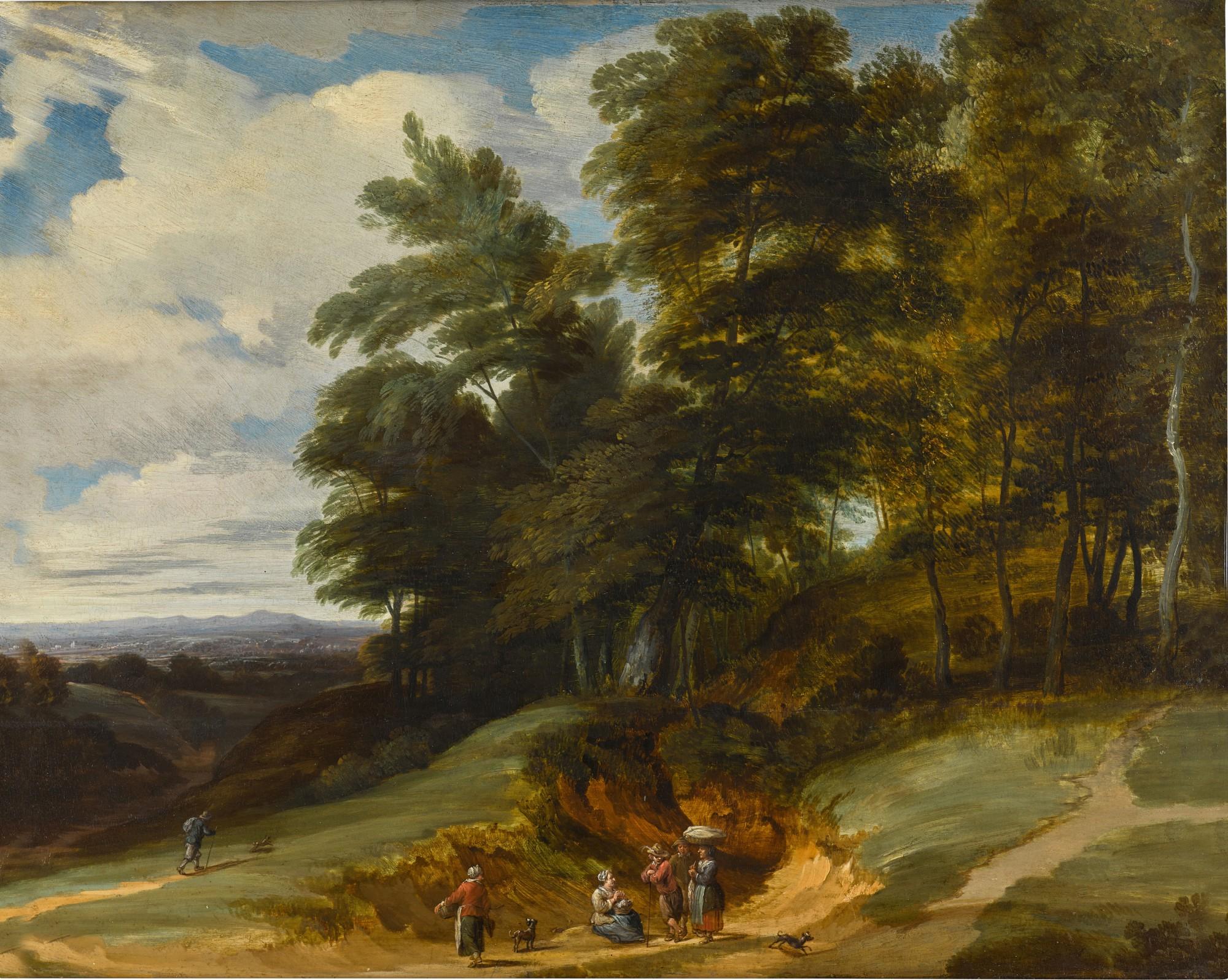 Lodewijk De Vadder - A wooded landscape with peasants resting