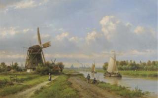 Lodewijk Johannes Kleijn - A view of the Vliet with The Hague in the distance