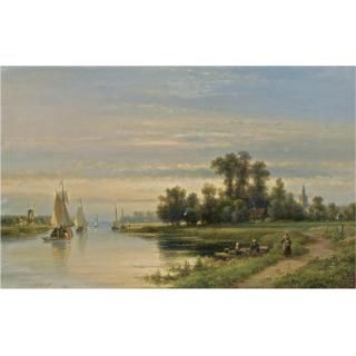 Lodewijk Johannes Kleijn - Dutch A Summer Landscape With Sailing Boats On A River