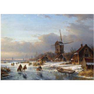 Lodewijk Johannes Kleijn - Dutch Many Skaters At A \'Koek En Zopie\' Near A Windmill