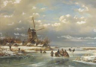 Lodewijk Johannes Kleijn - Figures On A Frozen River By A Windmill