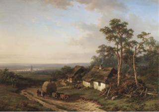 Lodewijk Johannes Kleijn - Geldersch Landschap: a panoramic river landscape with farmers returning home