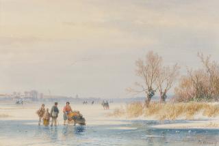 Lodewijk Johannes Kleijn - Holländische Winterlandschaft mit Personen auf dem Eis.