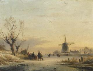Lodewijk Johannes Kleijn - Numerous figures and a koek en zopie on the ice