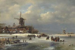 Lodewijk Johannes Kleijn - Villagers on a Frozen Waterway