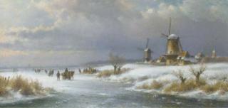 Lodewijk Johannes Kleijn - Winter in Holland with a koek en zopie on the ice