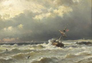 Lodewijk Johannes Kleyn - A sailing vessel caught in a storm off the coast