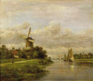 Lodewijk Johannes Kleyn - A Summer Landscape With Vessels On A River