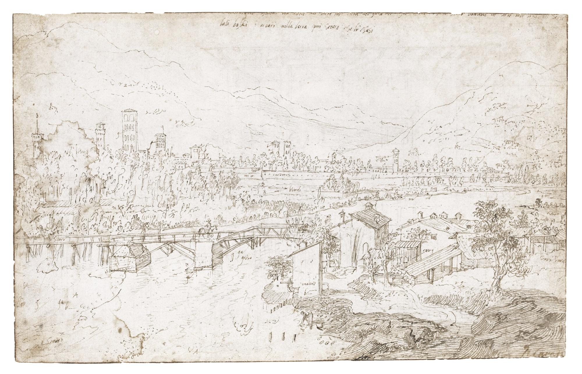 Lodewijk Toeput - Recto: View Of An Italian Walled City With A River; Verso: A House With A \'Pergolato\'