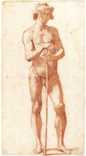 Lodovico Cardi - A Standing Male Nude, Leaning On A Stick