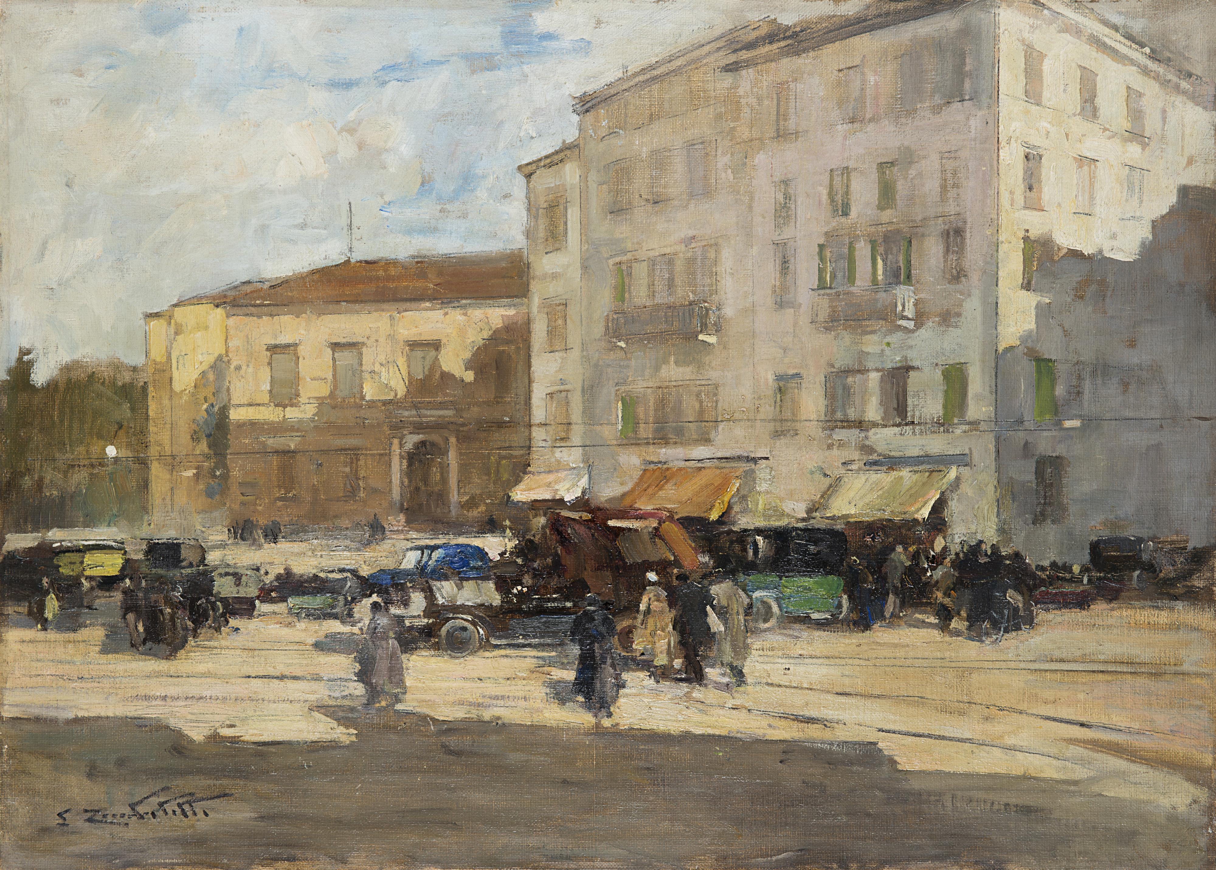 Lodovico Zambeletti - Scorcio cittadino con automobili