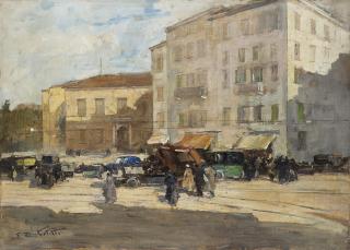 Lodovico Zambeletti - Scorcio cittadino con automobili