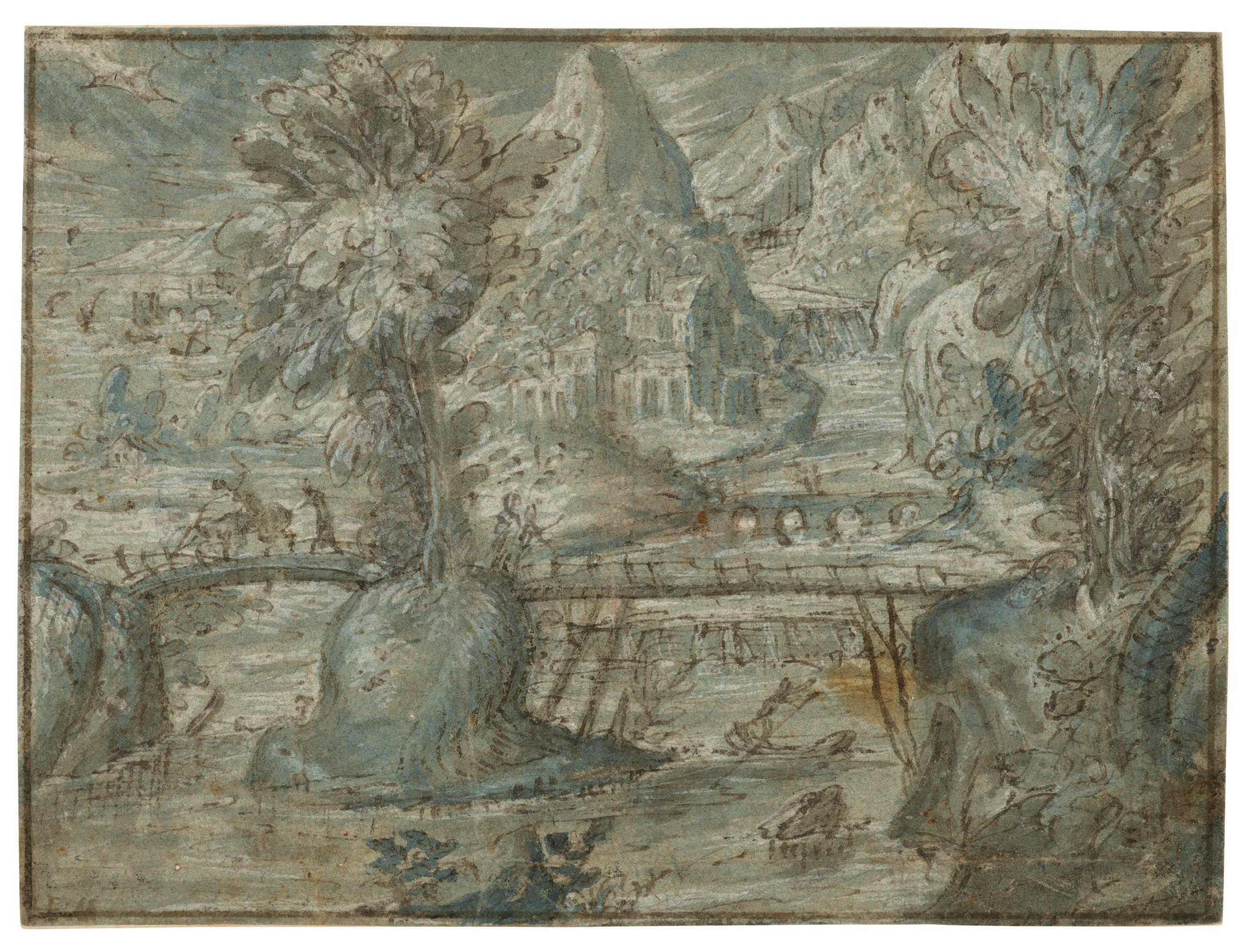 Loedewijk Toeput - Paysage Montagneux Avec Un Pont Au-Dessus De La Rivière