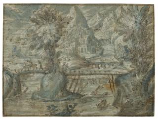 Loedewijk Toeput - Paysage Montagneux Avec Un Pont Au-Dessus De La Rivière