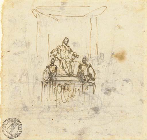 Loedewijk Toeput - Un monument avec une figure assise flanquée de deux soldats