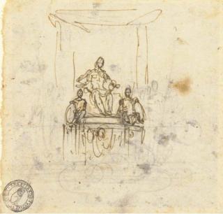 Loedewijk Toeput - Un monument avec une figure assise flanquée de deux soldats