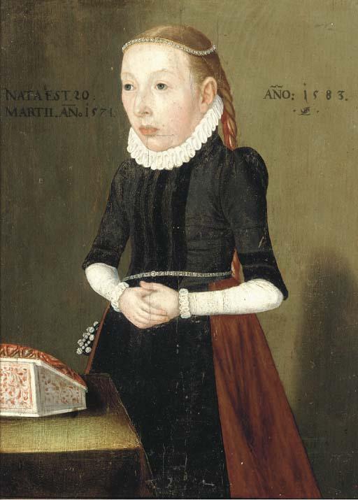 Lorenz Strauch - Portrait of A Lady, Three-Quarter Length, In Black Standing By A Table
