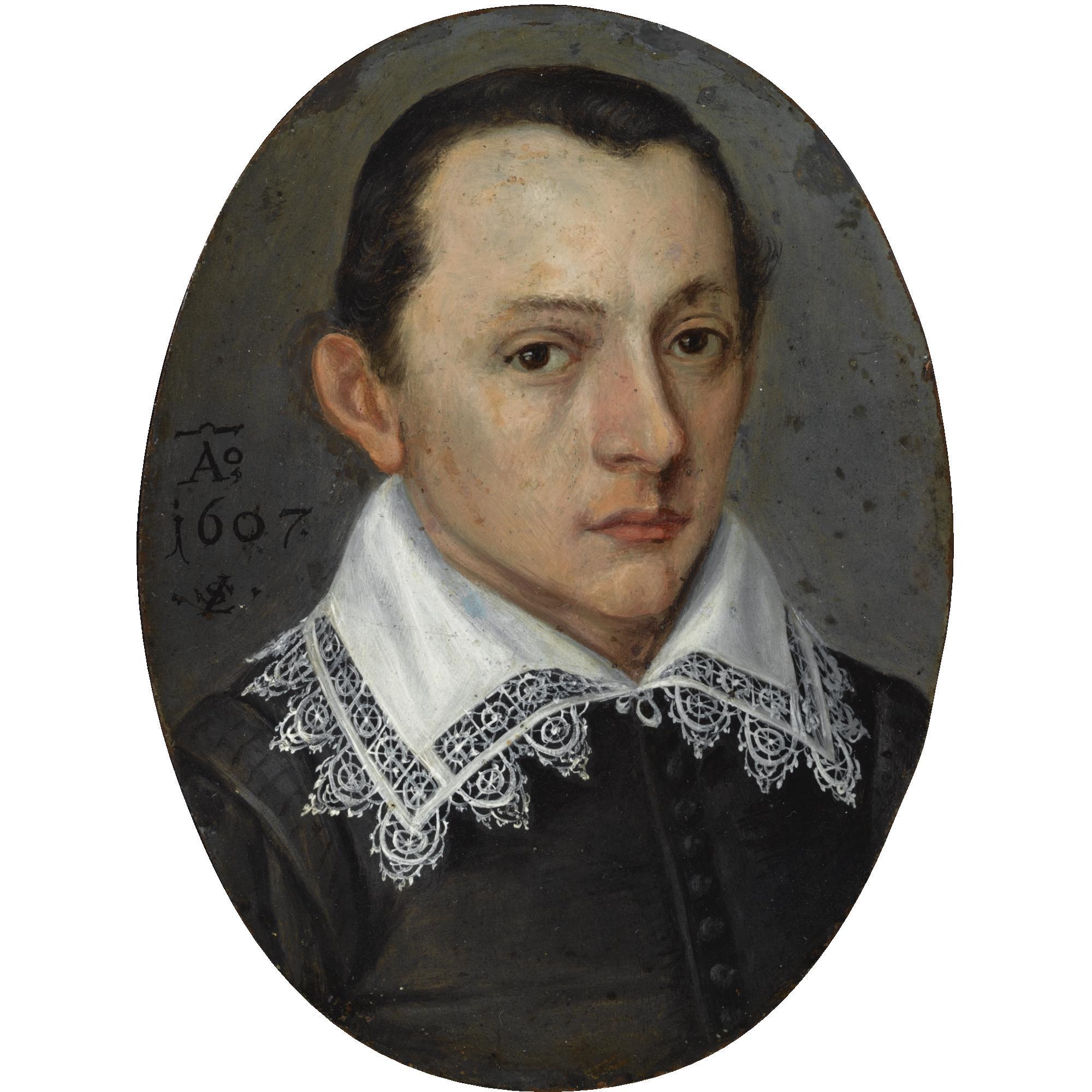 Lorenz Strauch - Portrait Of A Young Man, Head And Shoulders, In A Black Robe With A White Lace Collar