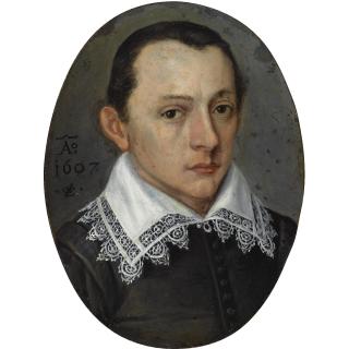Lorenz Strauch - Portrait Of A Young Man, Head And Shoulders, In A Black Robe With A White Lace Collar