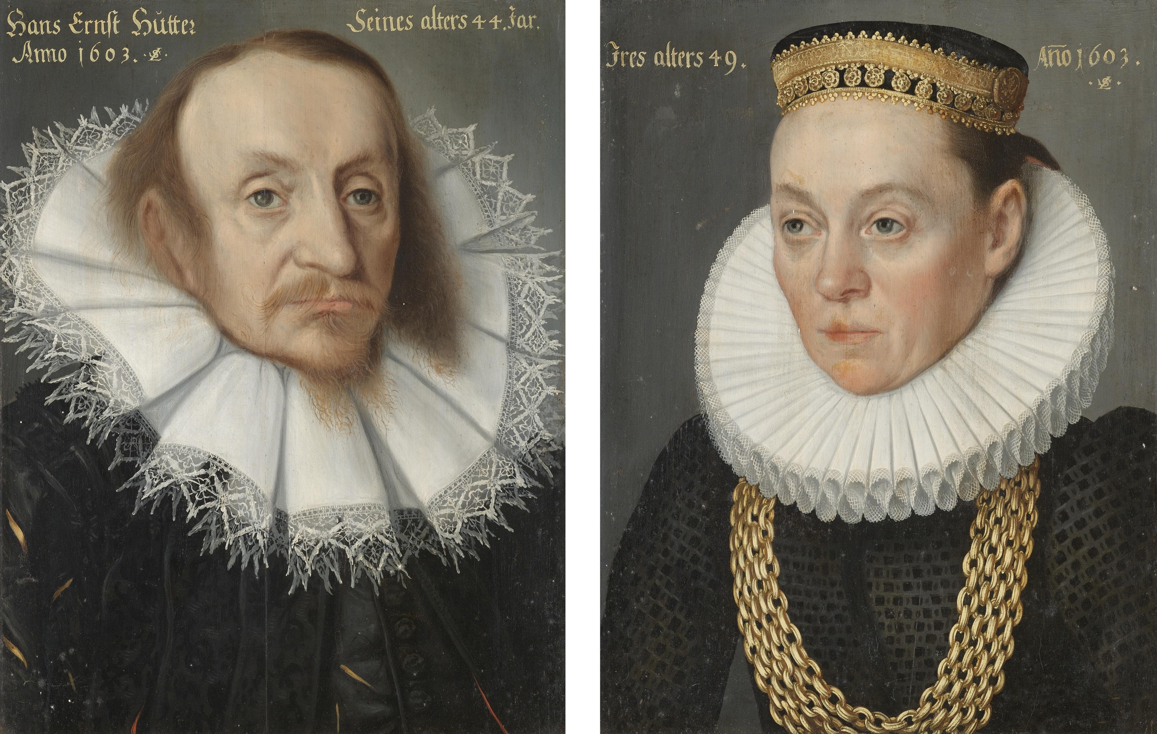 Lorenz Strauch - Portrait Of Hans Ernst Hütter, Bust Length, And Portrait Of A Lady, Said To Be Clara Hütter, Wearing A Necklace Of Gold Chains