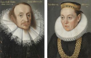 Lorenz Strauch - Portrait Of Hans Ernst Hütter, Bust Length, And Portrait Of A Lady, Said To Be Clara Hütter, Wearing A Necklace Of Gold Chains