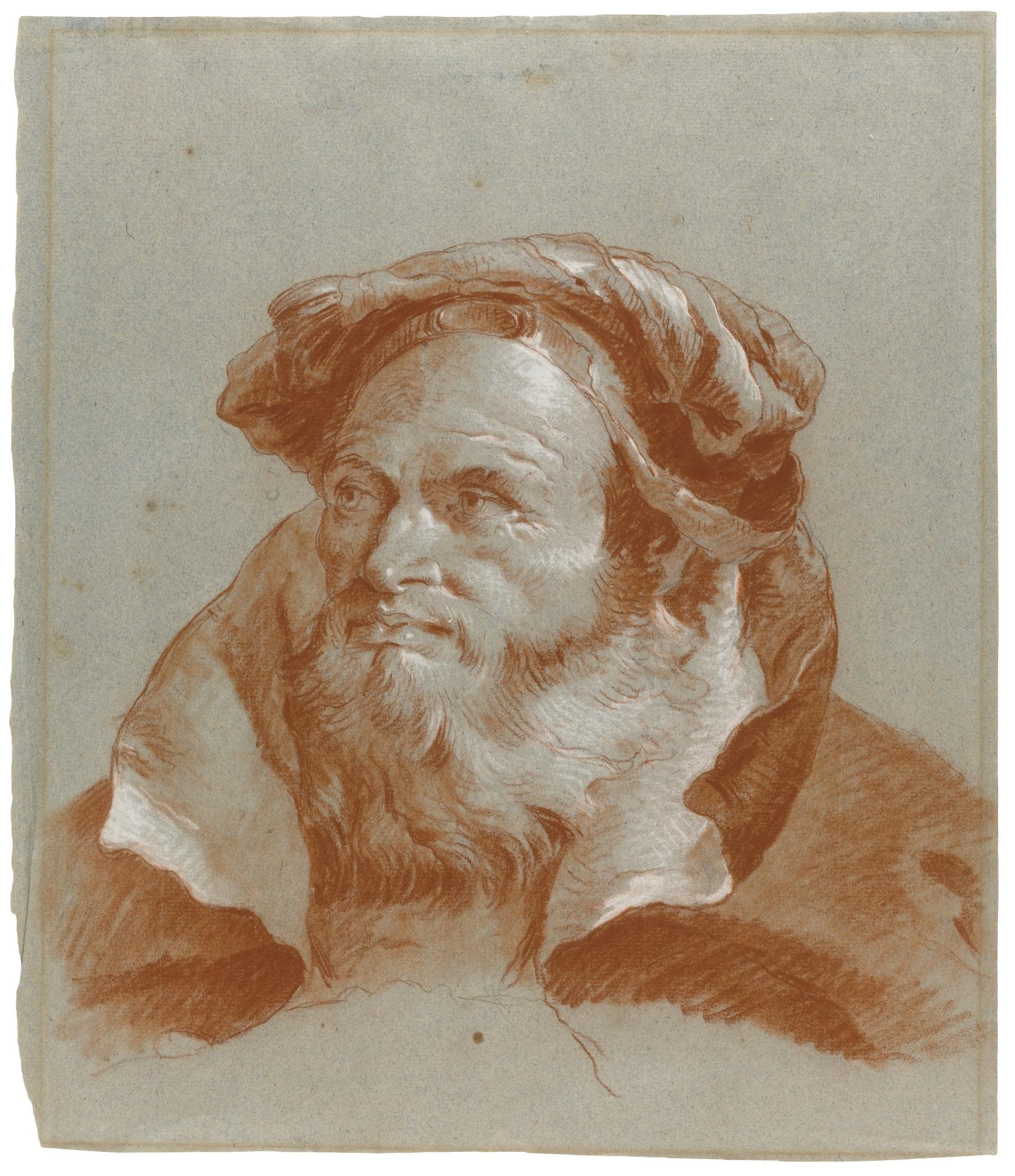 Lorenzo Baldissera Tiepolo - Head Of A Bearded Old Man Wearing A Hat
