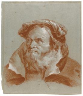 Lorenzo Baldissera Tiepolo - Head Of A Bearded Old Man Wearing A Hat