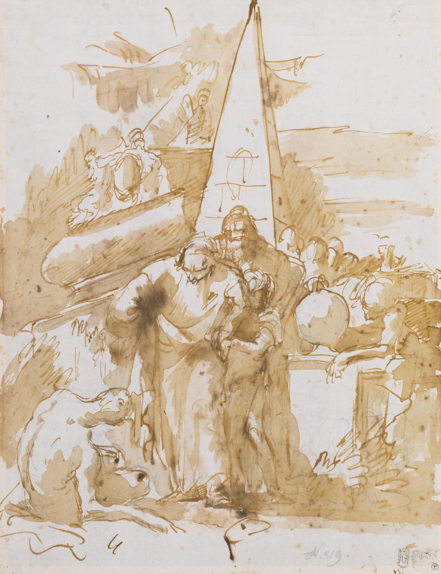 Lorenzo Baldissera Tiepolo - Recto: Oriental Figures By An Obelisk Verso: Two Figures 