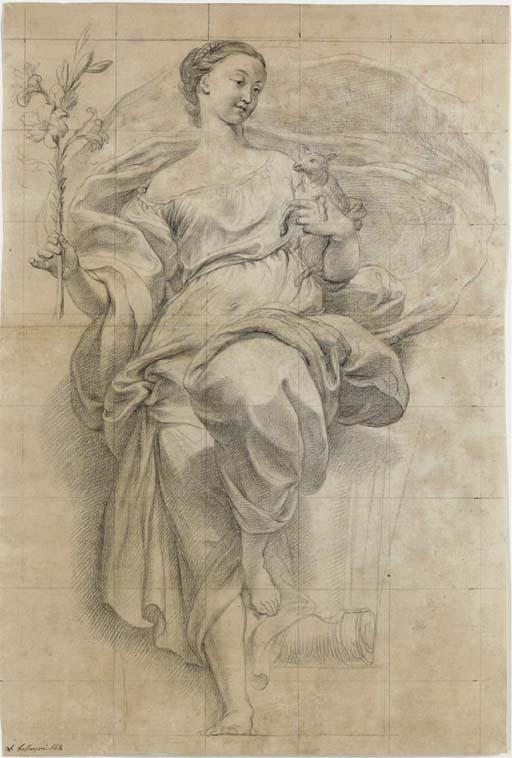 Lorenzo de Ferrari - An allegory of Innocence holding a lamp and a lily