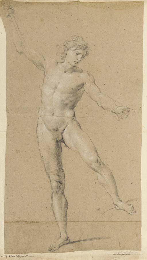 Lorenzo De Ferrari - Jeune homme, le bras gauche levé, tourné vers la droite