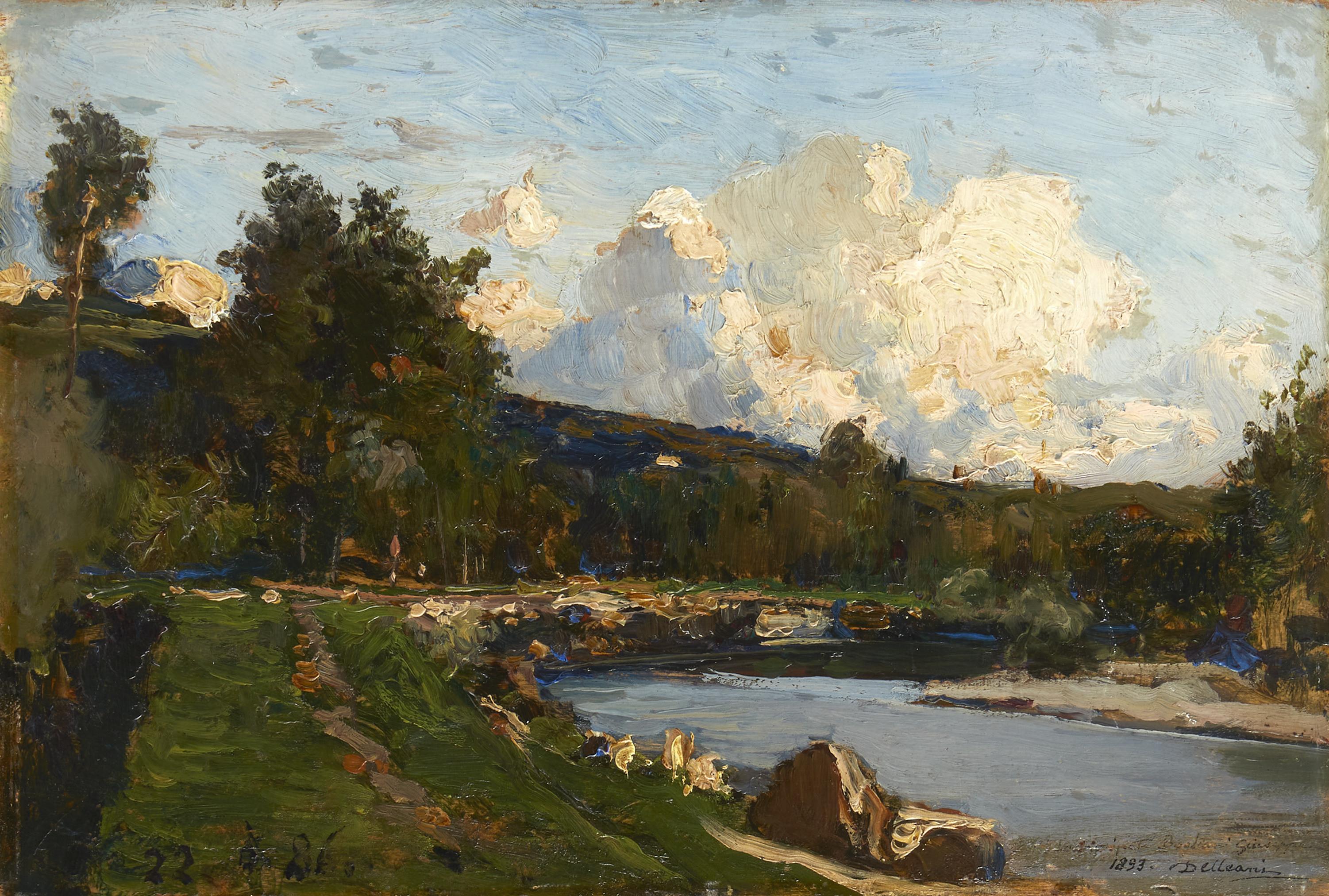 Lorenzo Delleani - Paesaggio con corso d\'acqua