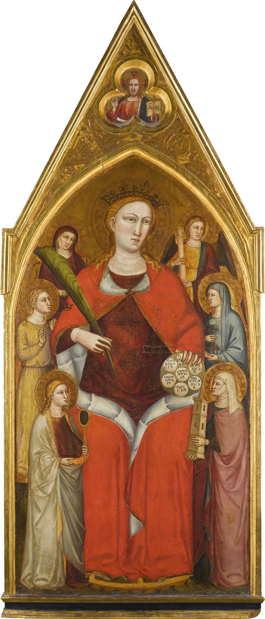 Lorenzo Di Bicci - Saint Catherine Of Alexandria With Six Virtues; Above, Christ The Redeemer, Blessing
