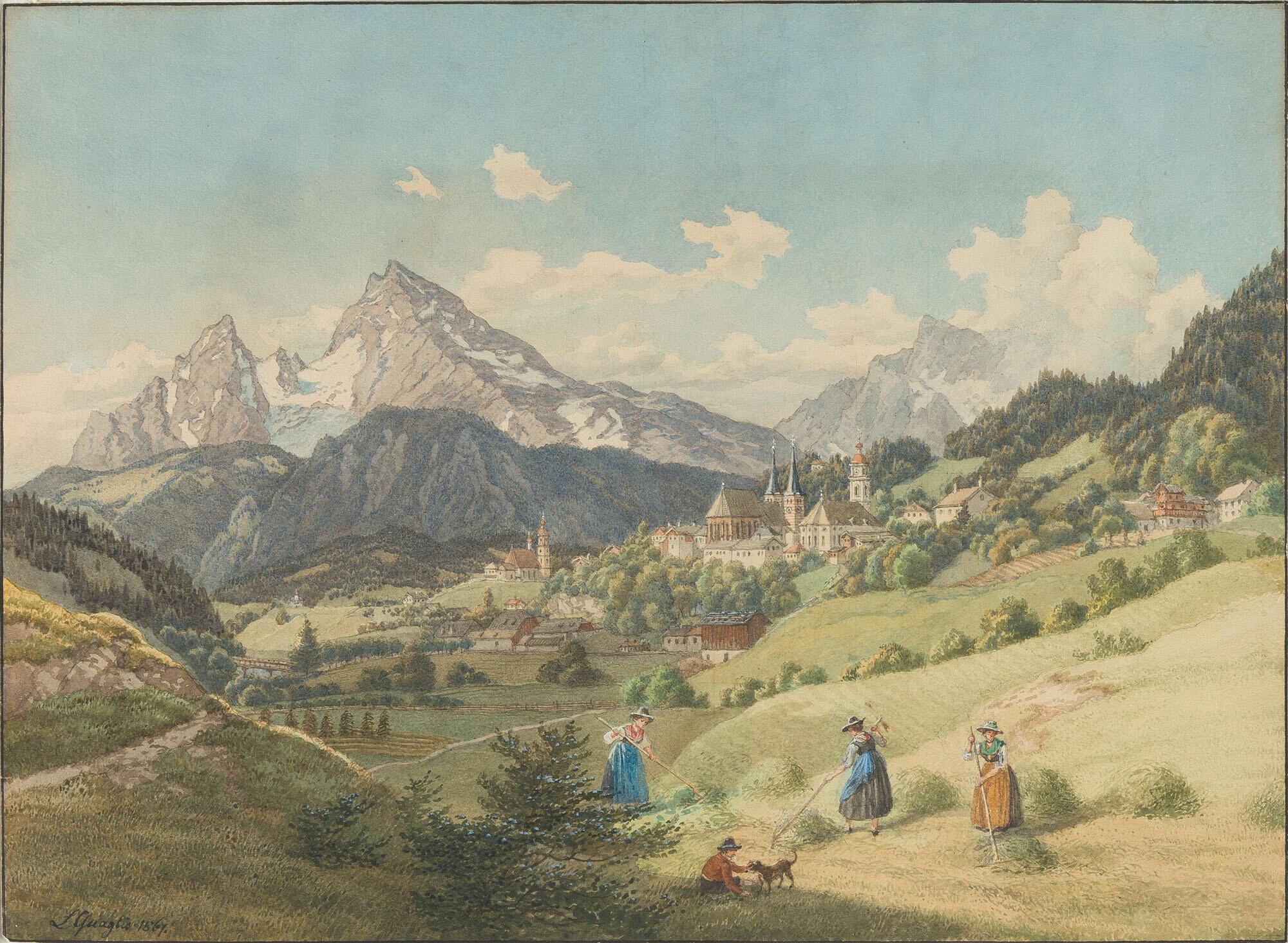 Lorenzo Quaglio d. J. - Landschaft bei Berchtesgaden mit dem Watzmann.