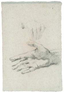 Lorenzo Tiepolo - Deux mains (recto); et Etude de draperie avec deux mains tenant une lyre (verso)