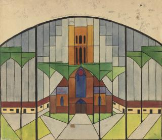 Lou Loeber - Schetsontwerp Voor Glas-In-Loodraam, Voordeur