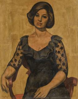 Louai Kayyali - Syrian portrait Of A Lady 
