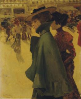 Louis Abel-Truchet - Two Ladies Strolling Through A Parisian Square