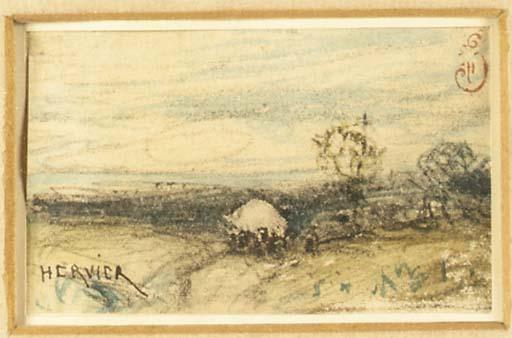 Louis-Adolphe Hervier - Un Paysage Avec La Mer Dans Le Fond