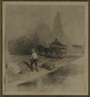 Louis Adolphe Hervier - Un paysan travaillant à côté de sa charette