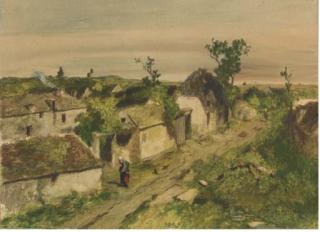 Louis Adolphe Hervier - View of a village with figures on a path