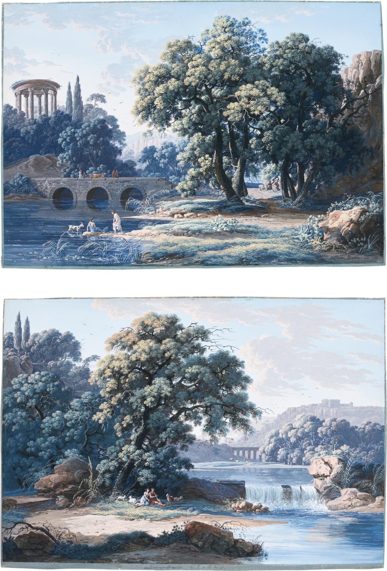Louis-Albert-Guislain Bacler D’Albe - A Pair Of Classical Landscapes With Figures Seated By A River